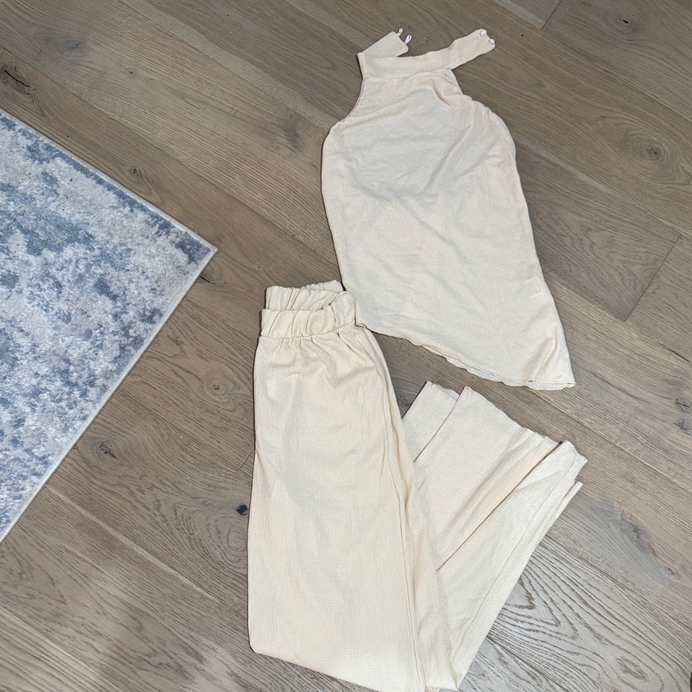 Women's Cream Flare Pants and Halter Top Set